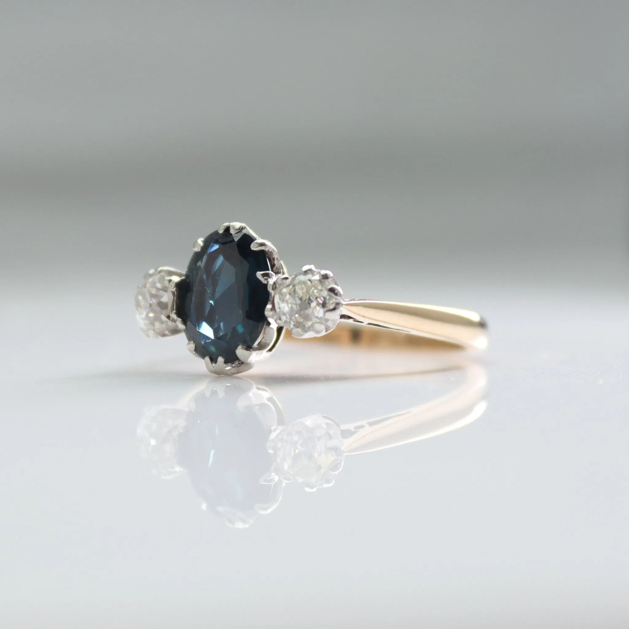 Art Deco Sapphire and Diamond Three Stone Ring