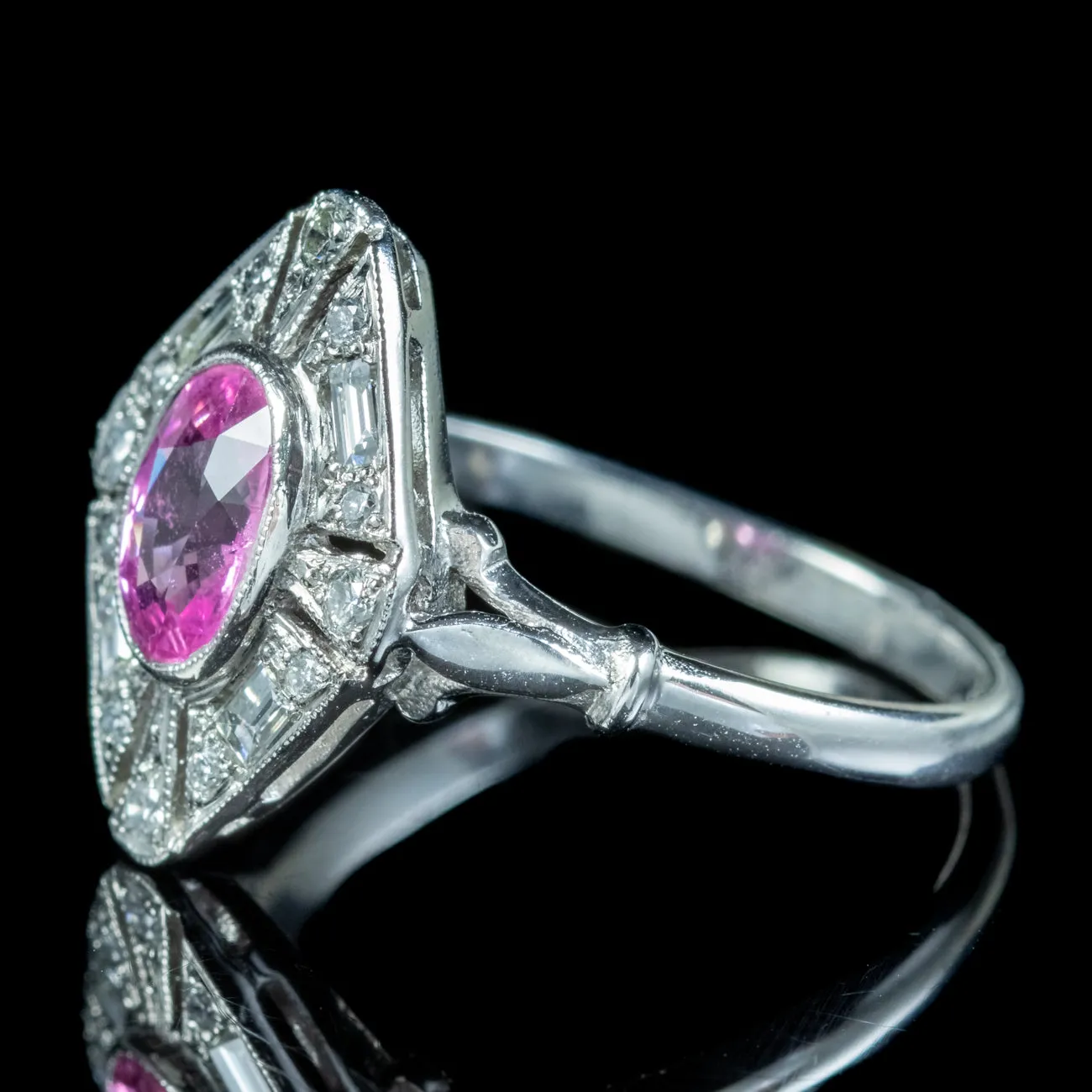 Art Deco Style Pink Sapphire Diamond Cluster Ring 1.20ct Sapphire