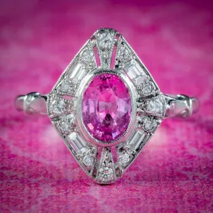 Art Deco Style Pink Sapphire Diamond Cluster Ring 1.20ct Sapphire