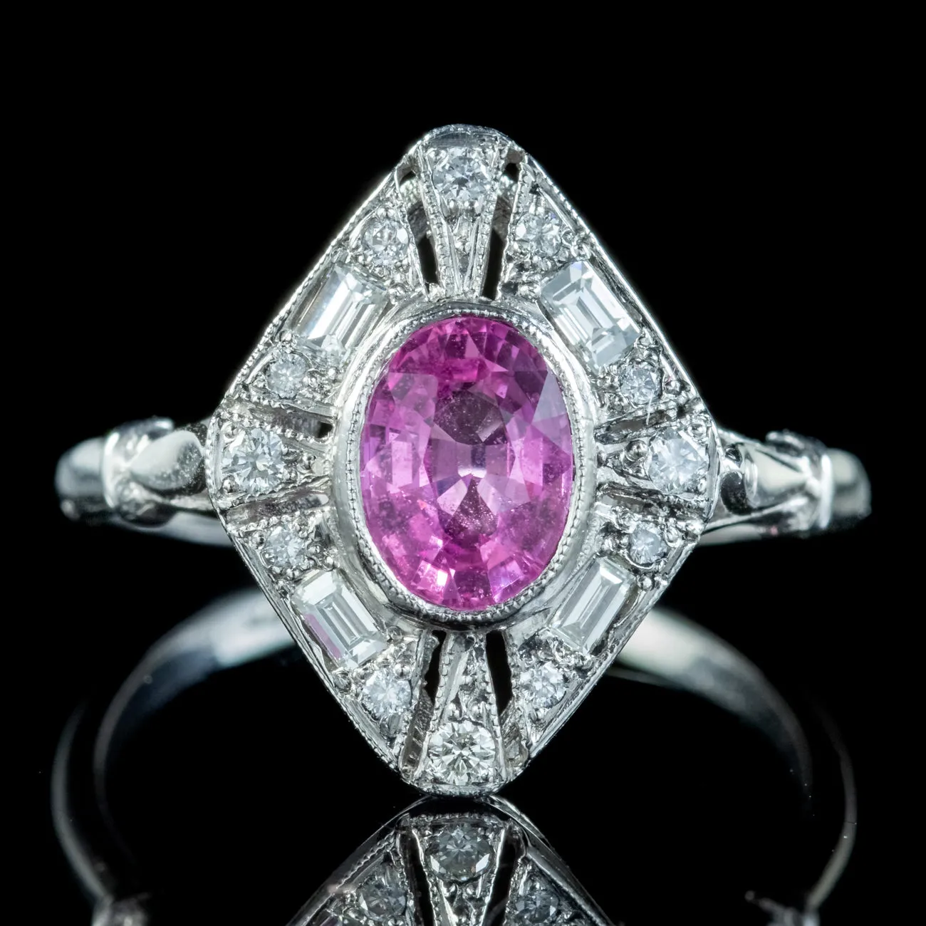 Art Deco Style Pink Sapphire Diamond Cluster Ring 1.20ct Sapphire