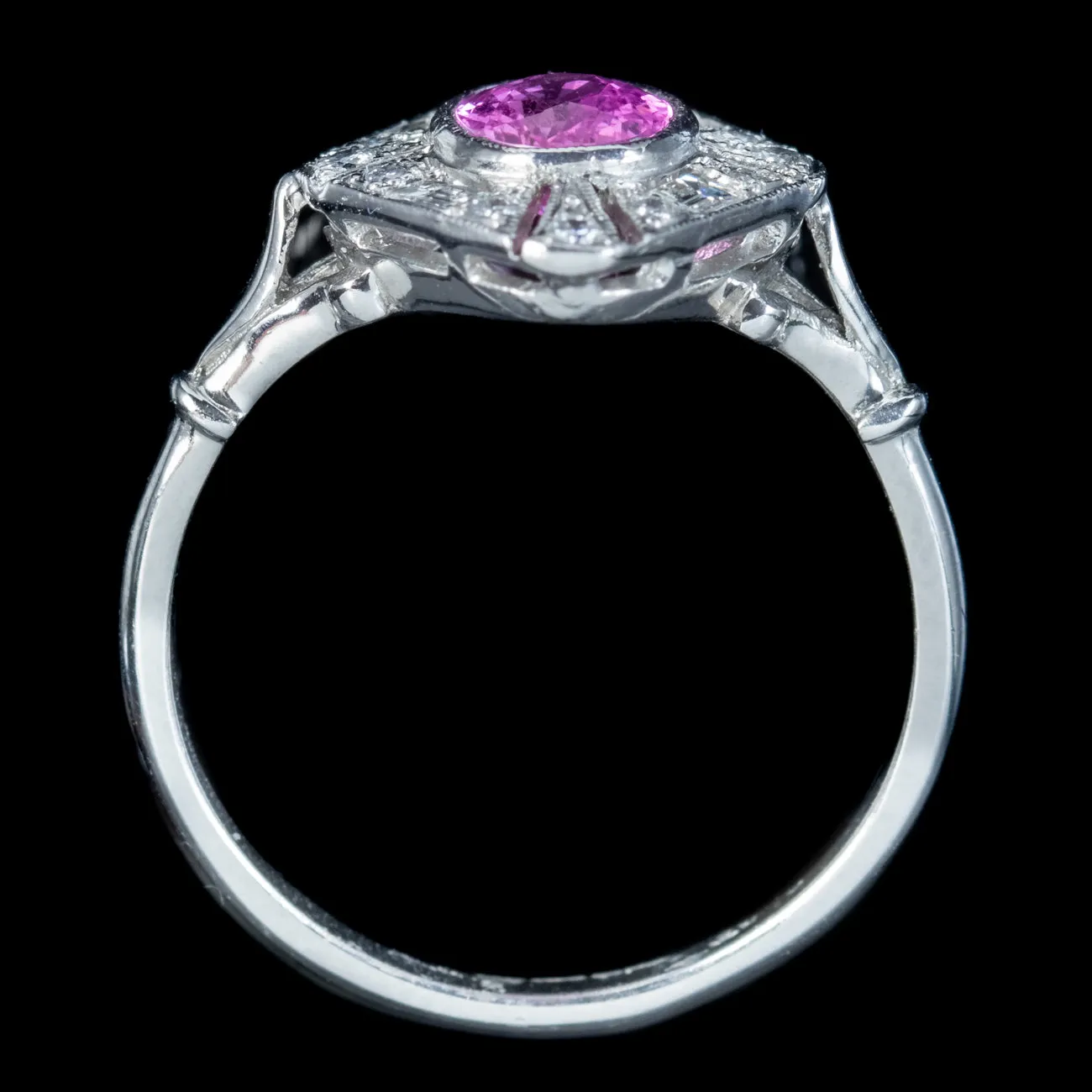 Art Deco Style Pink Sapphire Diamond Cluster Ring 1.20ct Sapphire