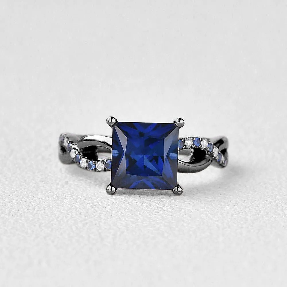 Black Gold Blue Sapphire & Moissanite Retro Style Ring