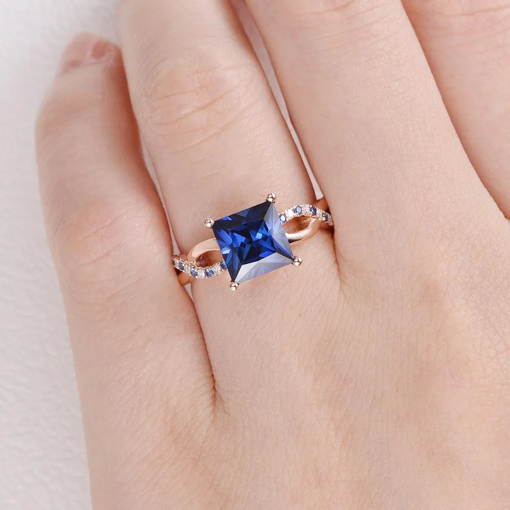 Black Gold Blue Sapphire & Moissanite Retro Style Ring