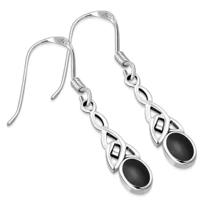 Black Onyx Celtic Trinity Silver Earrings