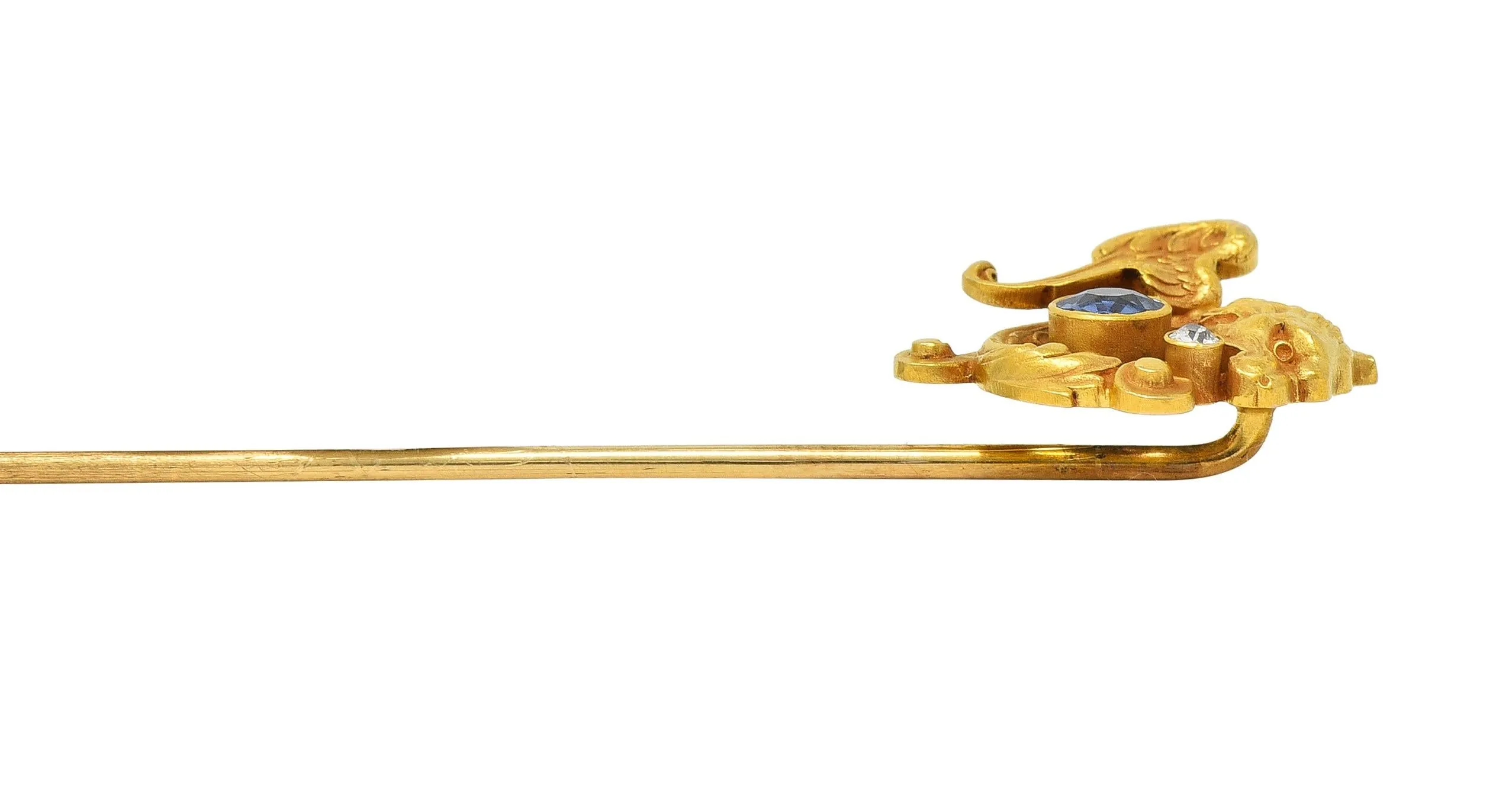 Blank & Co. Art Nouveau Sapphire Diamond 14 Karat Yellow Gold Griffin Stickpin