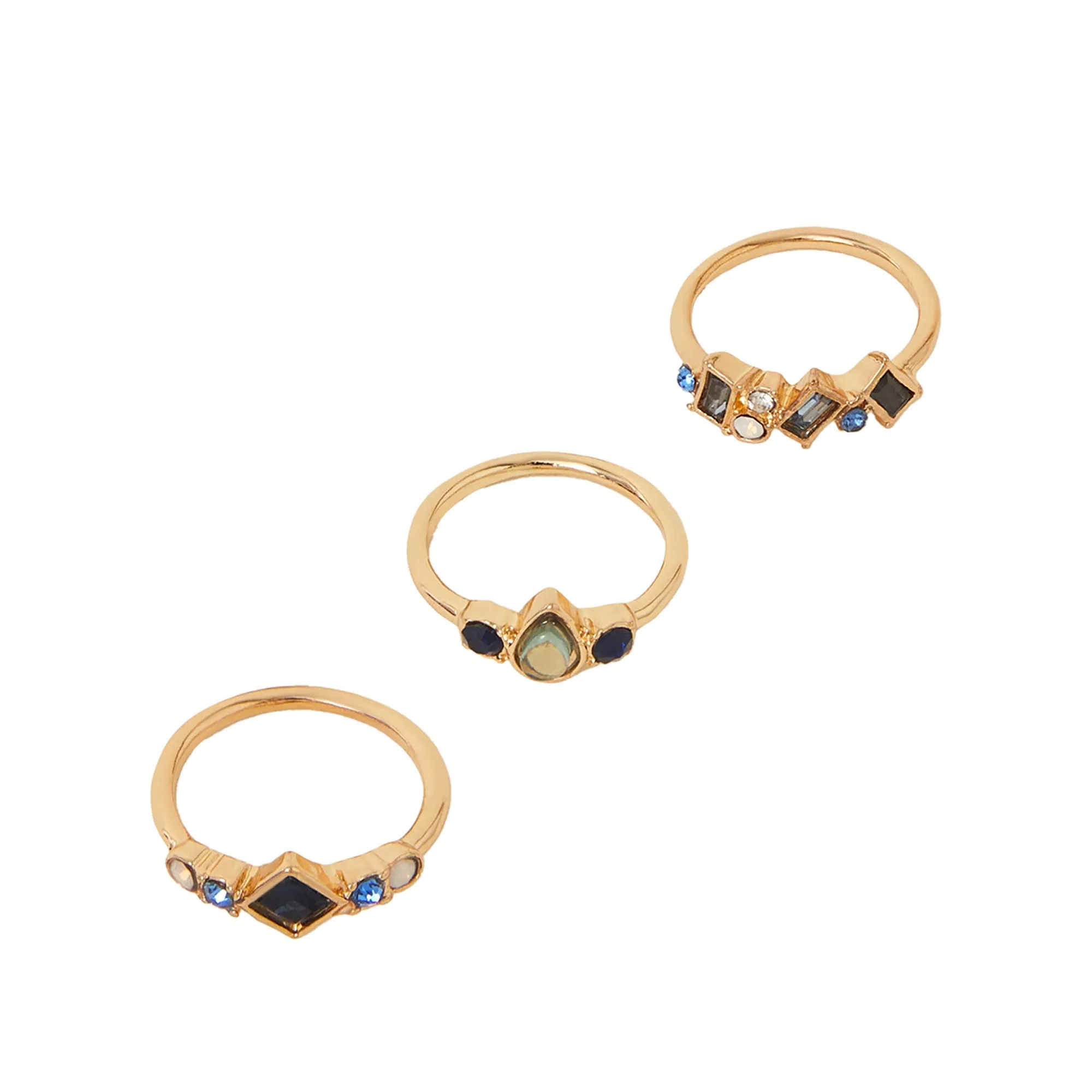 Blue Gemstone Rings Pack Of 3-Medium