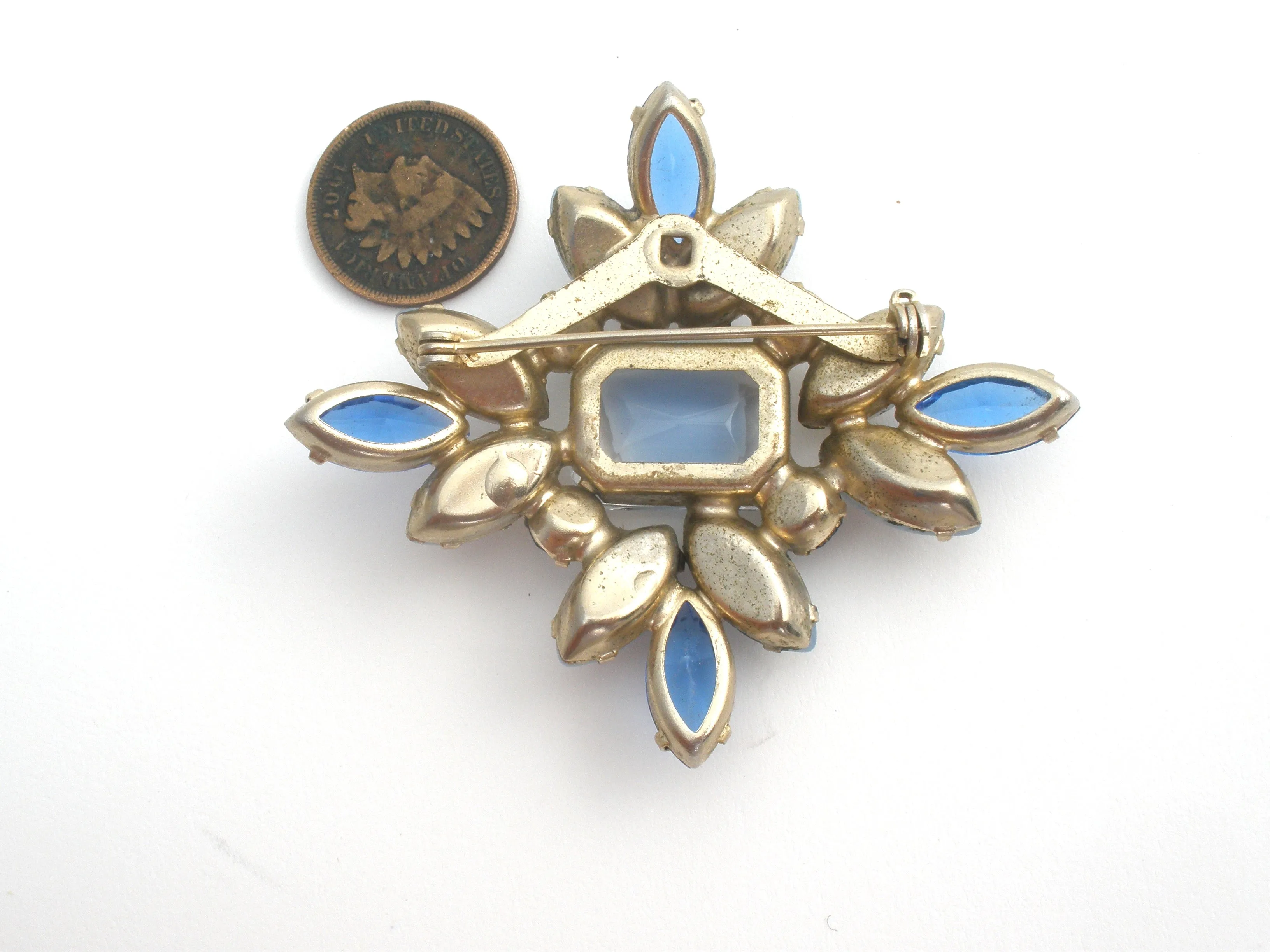 Blue Givre & Moonstone Rhinestone Brooch Pin