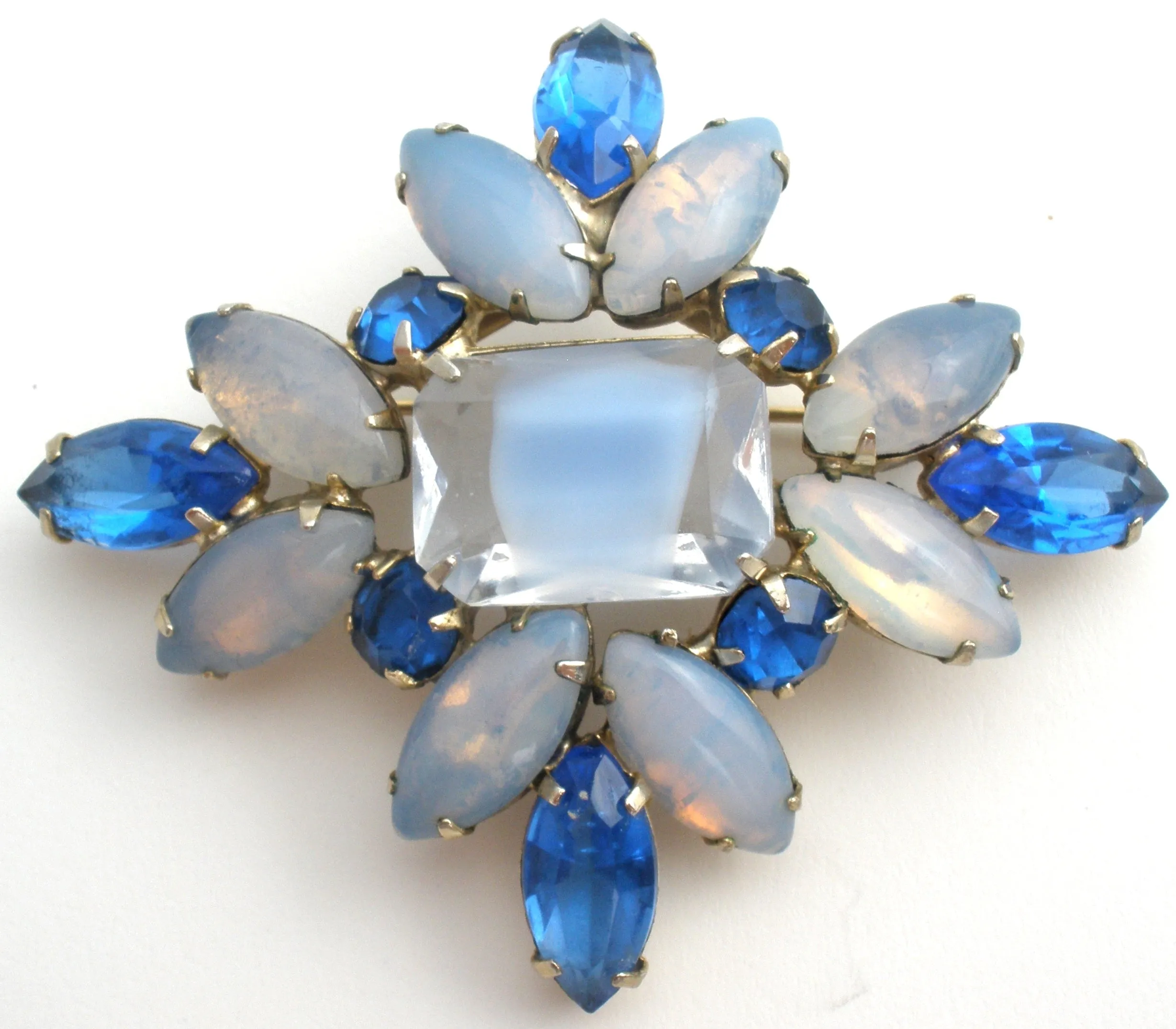 Blue Givre & Moonstone Rhinestone Brooch Pin