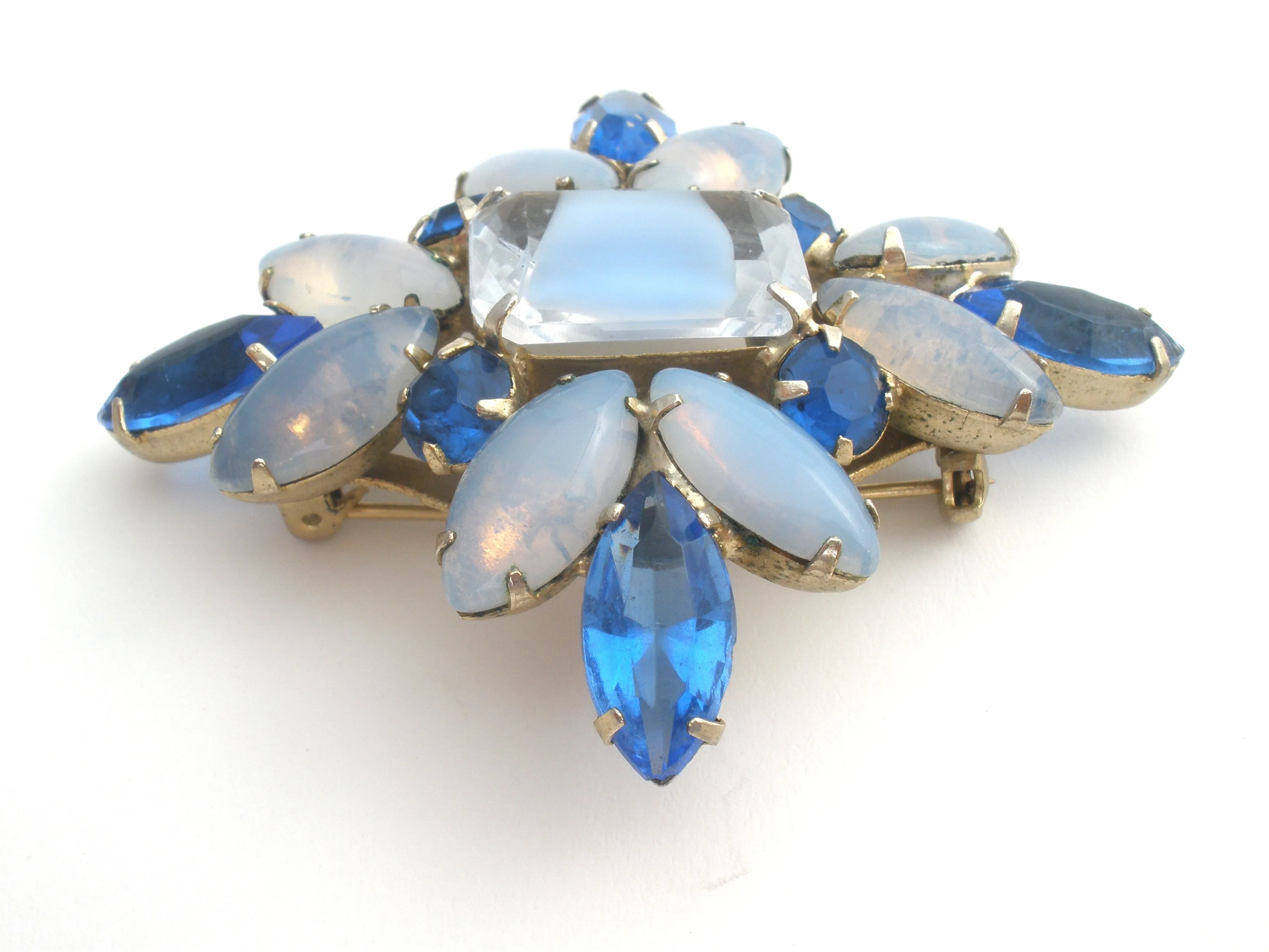 Blue Givre & Moonstone Rhinestone Brooch Pin