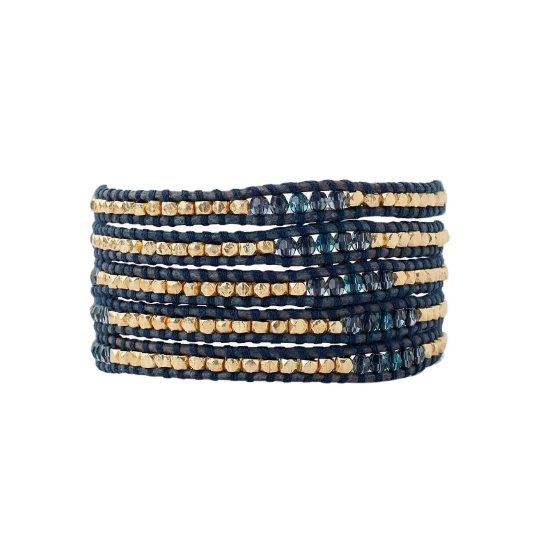 Blue Mix Crystal Leather Wrap Bracelet