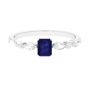 Blue Sapphire Solitaire and Diamond Promise Ring