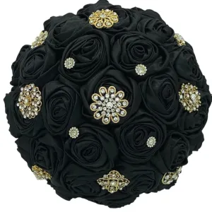 BM-001 ~ Black Satin Roses Budget Brooch Bouquet or DIY KIT