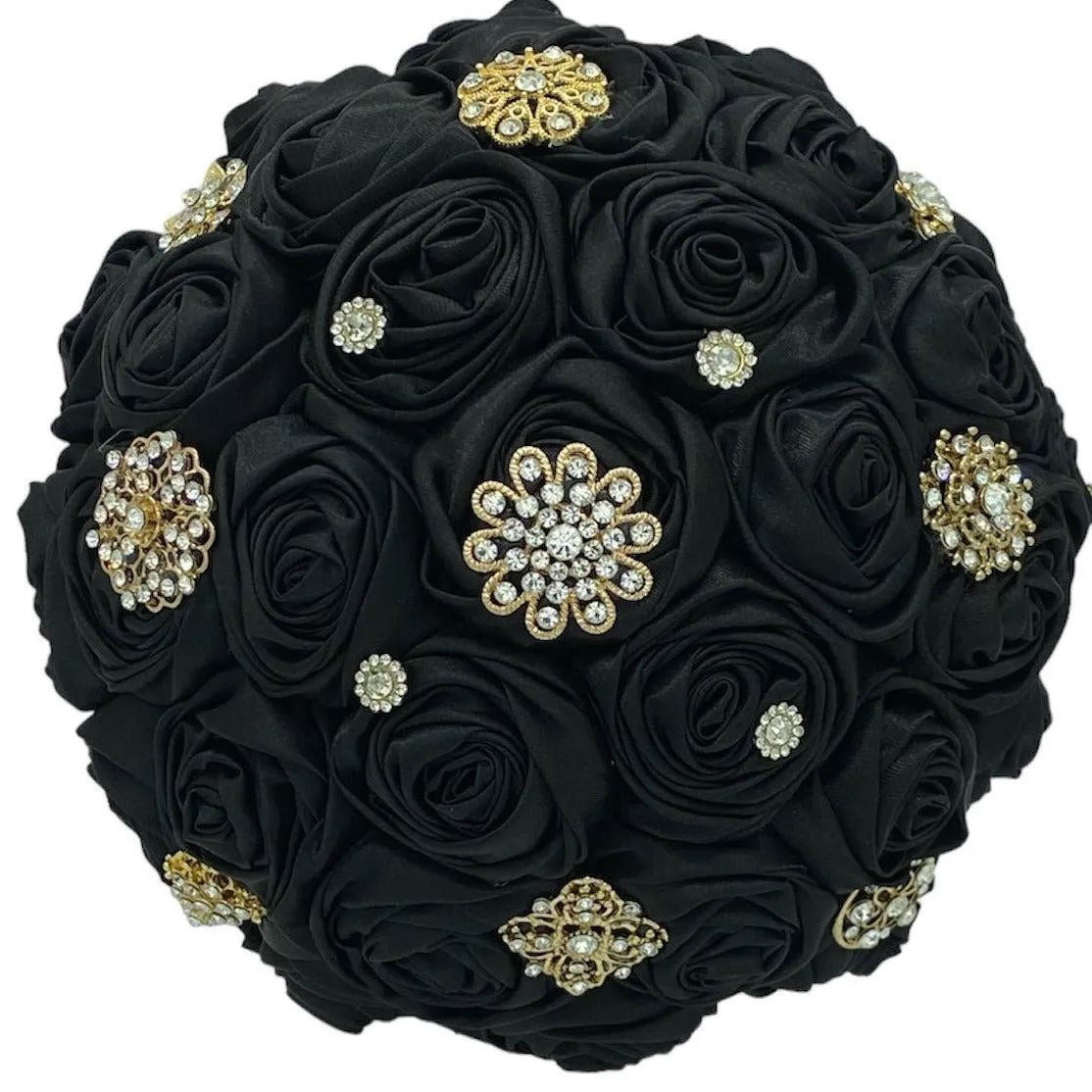 BM-001 ~ Black Satin Roses Budget Brooch Bouquet or DIY KIT