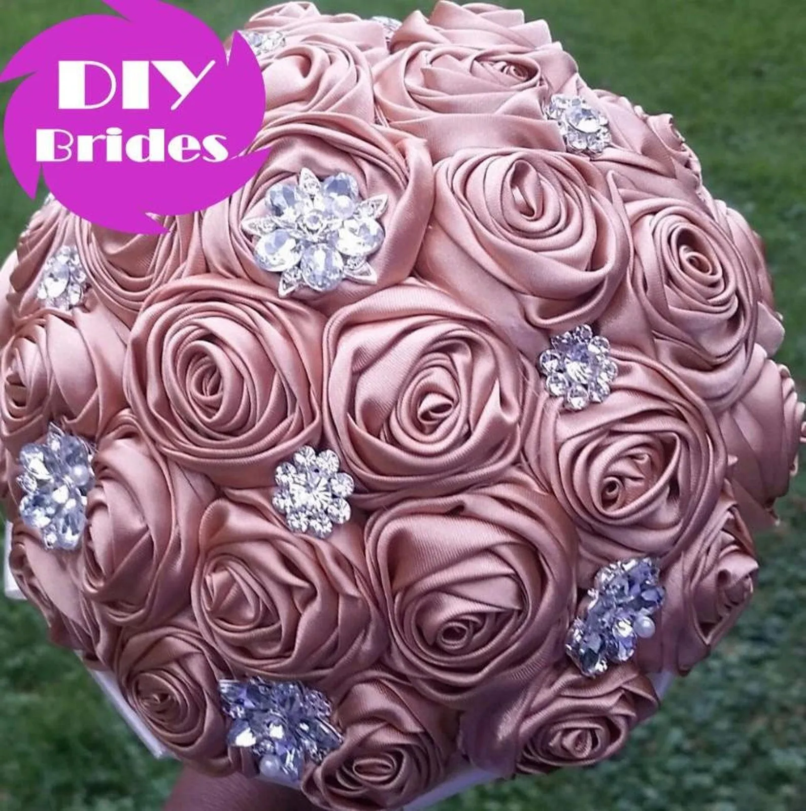 BM-020 ~ Gold Satin Roses Budget Brooch Bouquet or DIY KIT