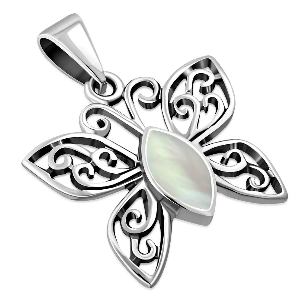 Butterfly Silver Pendant w/ Mother of Pearl