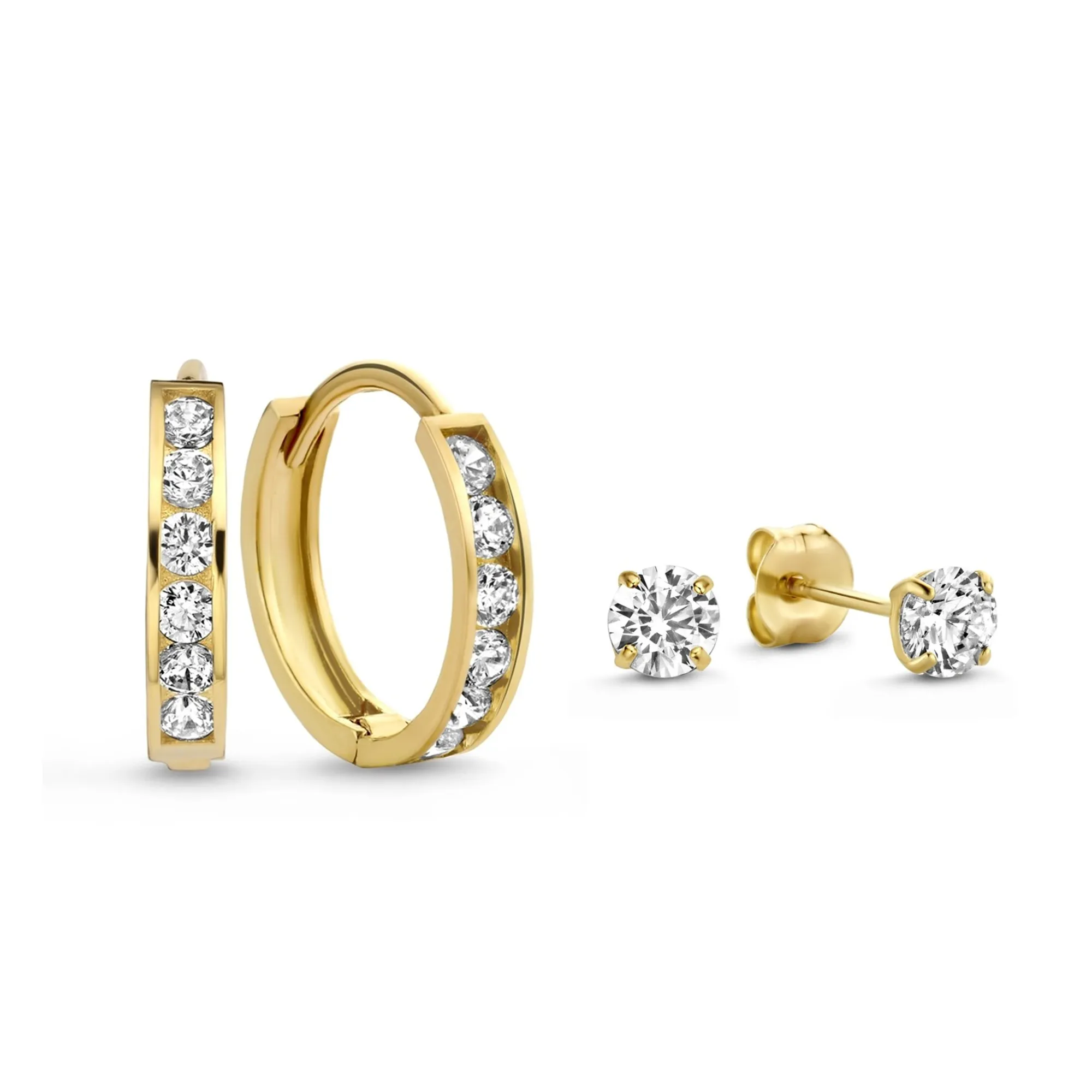 Cadeau d'Isabel 14 karat gold earring set with zirconia stones