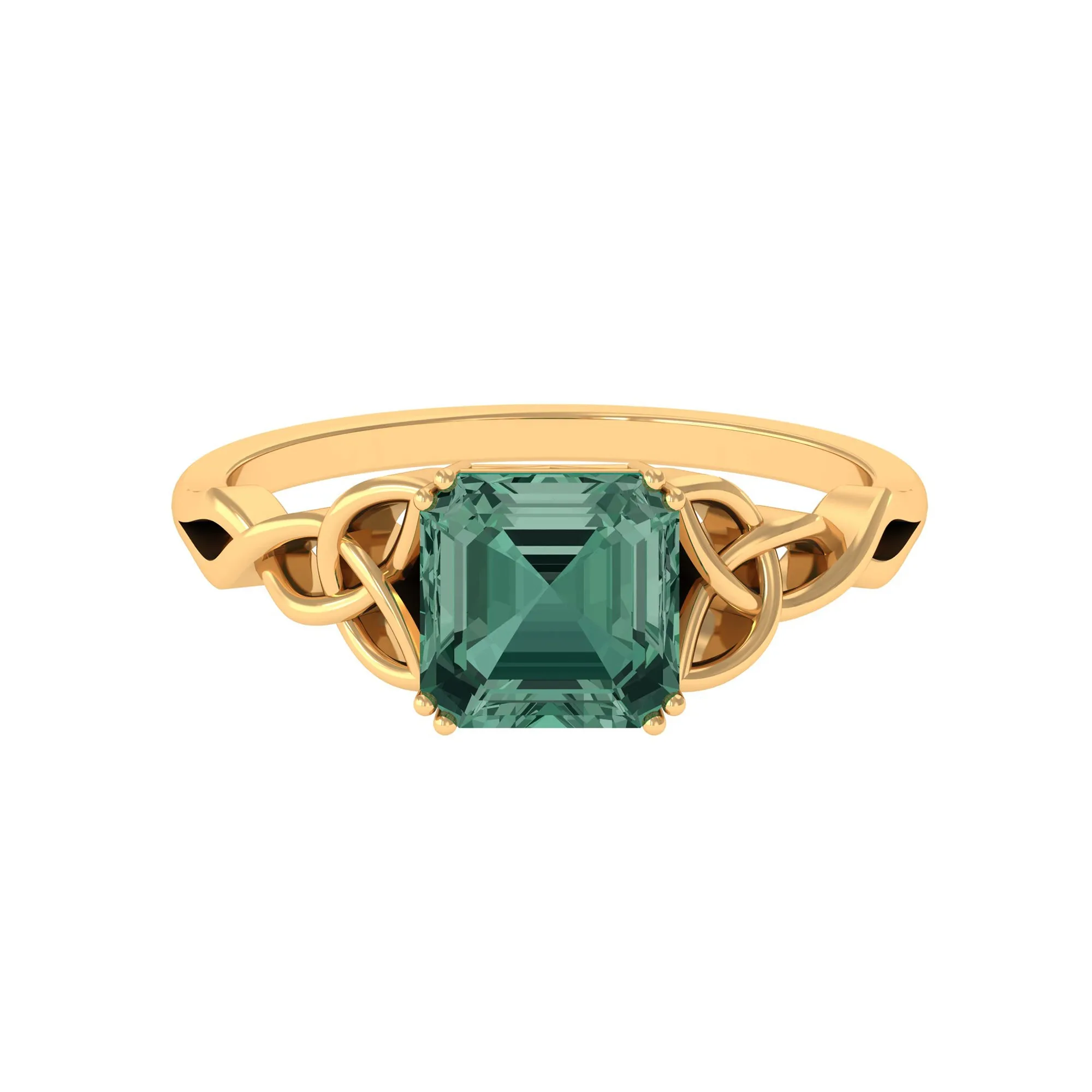 Certified Asscher Cut Lab Grown Green Sapphire Solitaire Celtic Engagement Ring