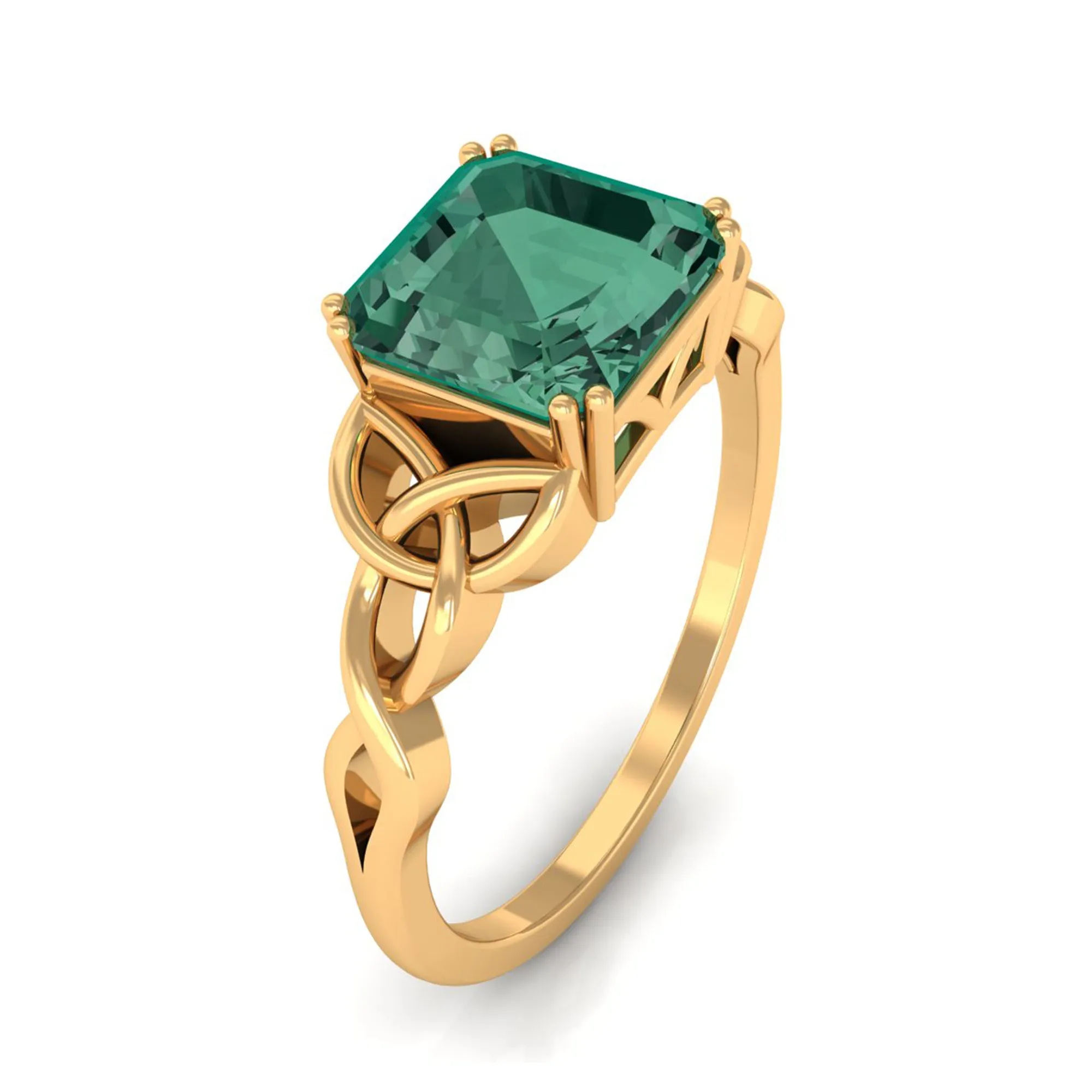 Certified Asscher Cut Lab Grown Green Sapphire Solitaire Celtic Engagement Ring