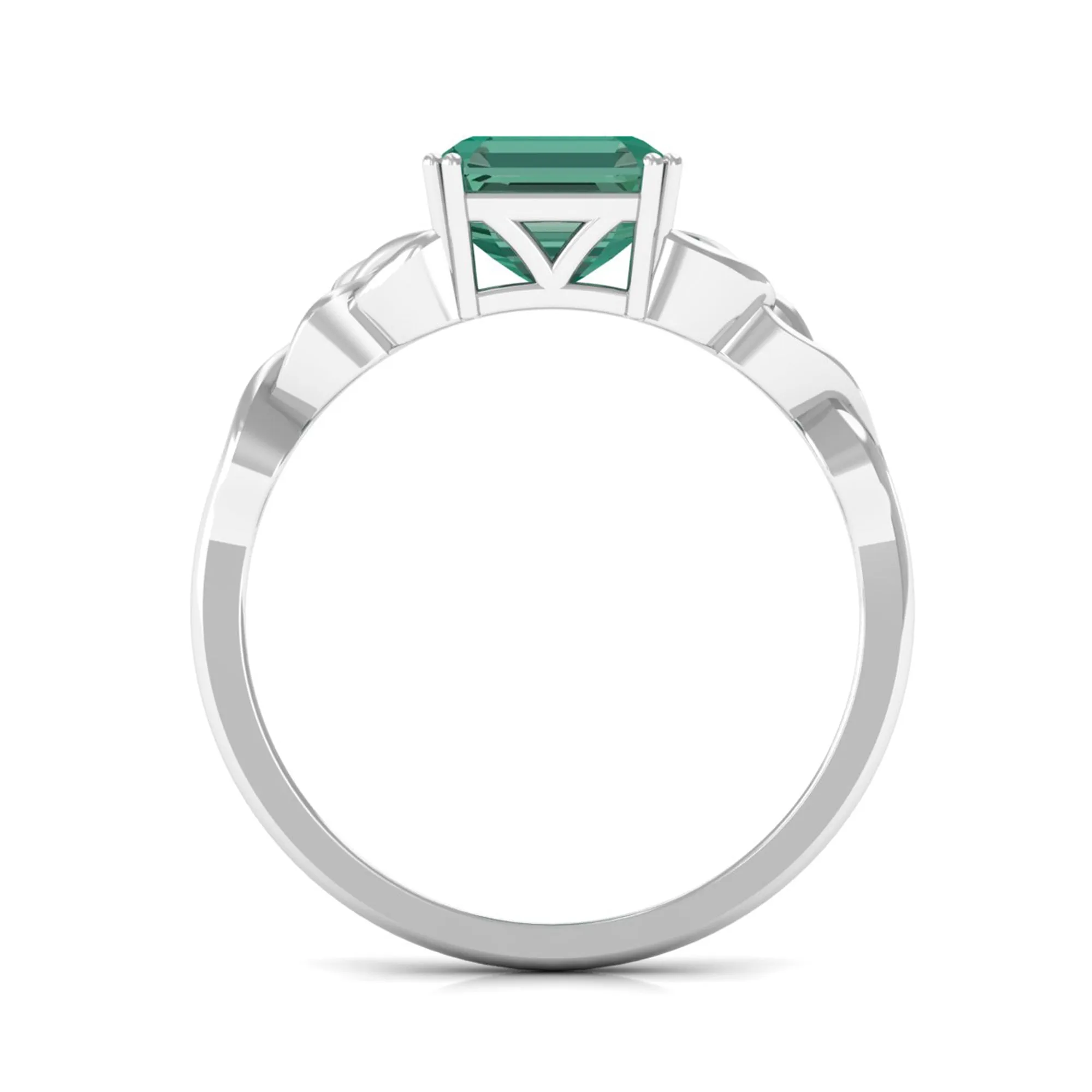 Certified Asscher Cut Lab Grown Green Sapphire Solitaire Celtic Engagement Ring