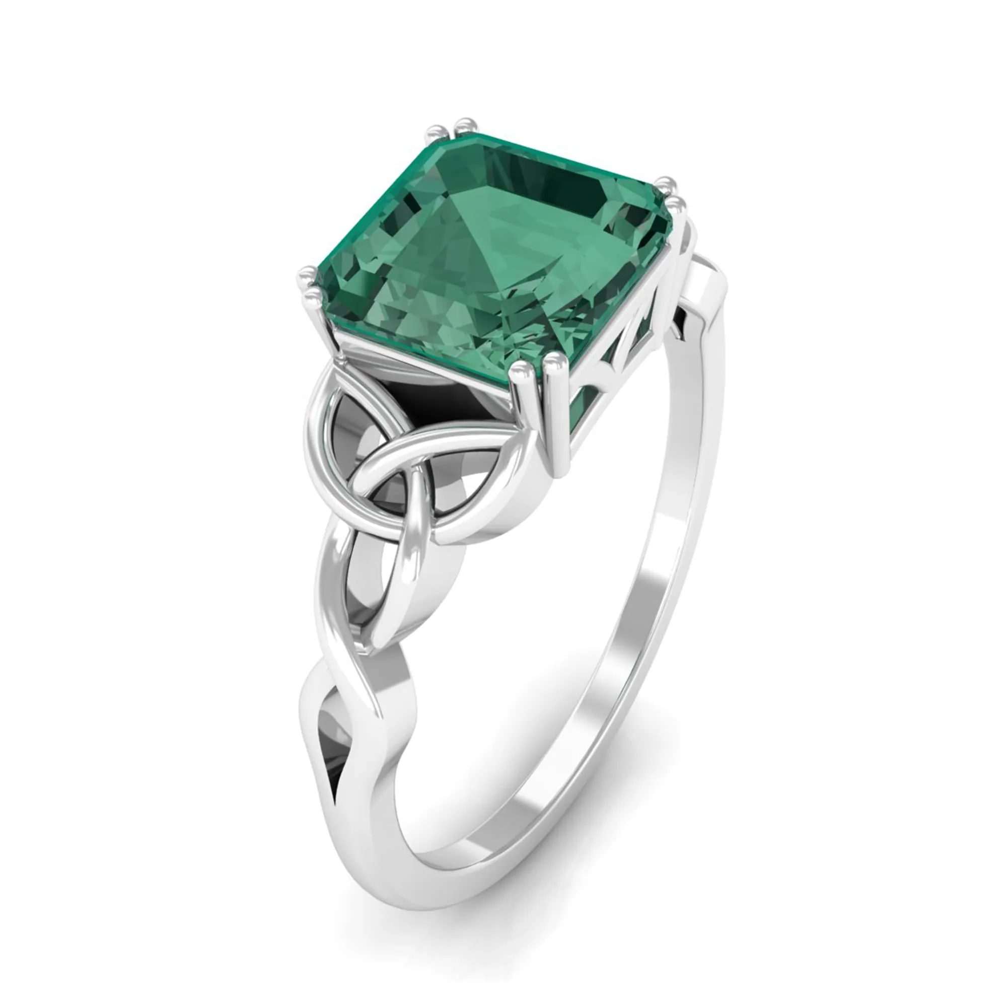 Certified Asscher Cut Lab Grown Green Sapphire Solitaire Celtic Engagement Ring