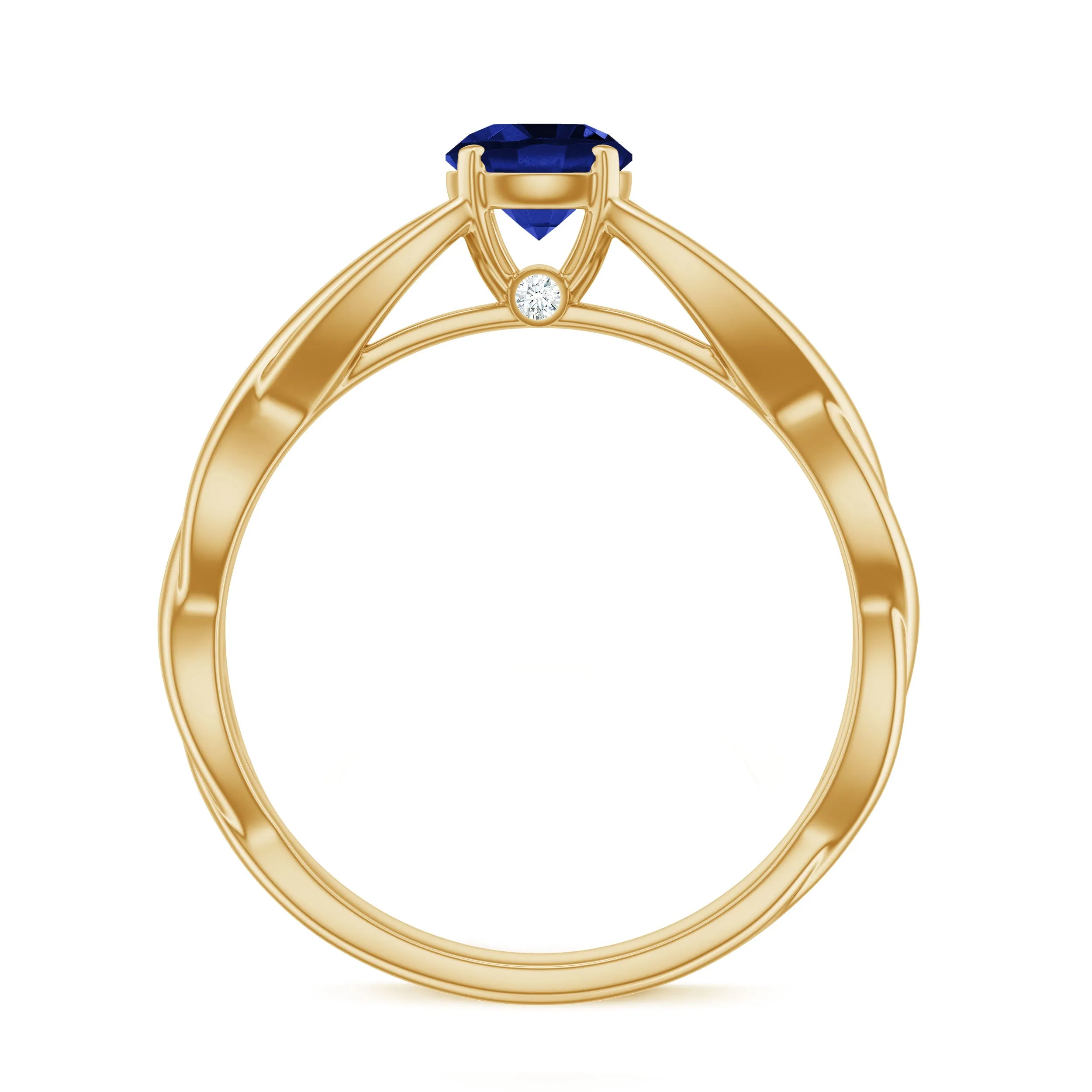 Certified Lab Created Blue Sapphire Solitaire Ring with Surprise Diamond