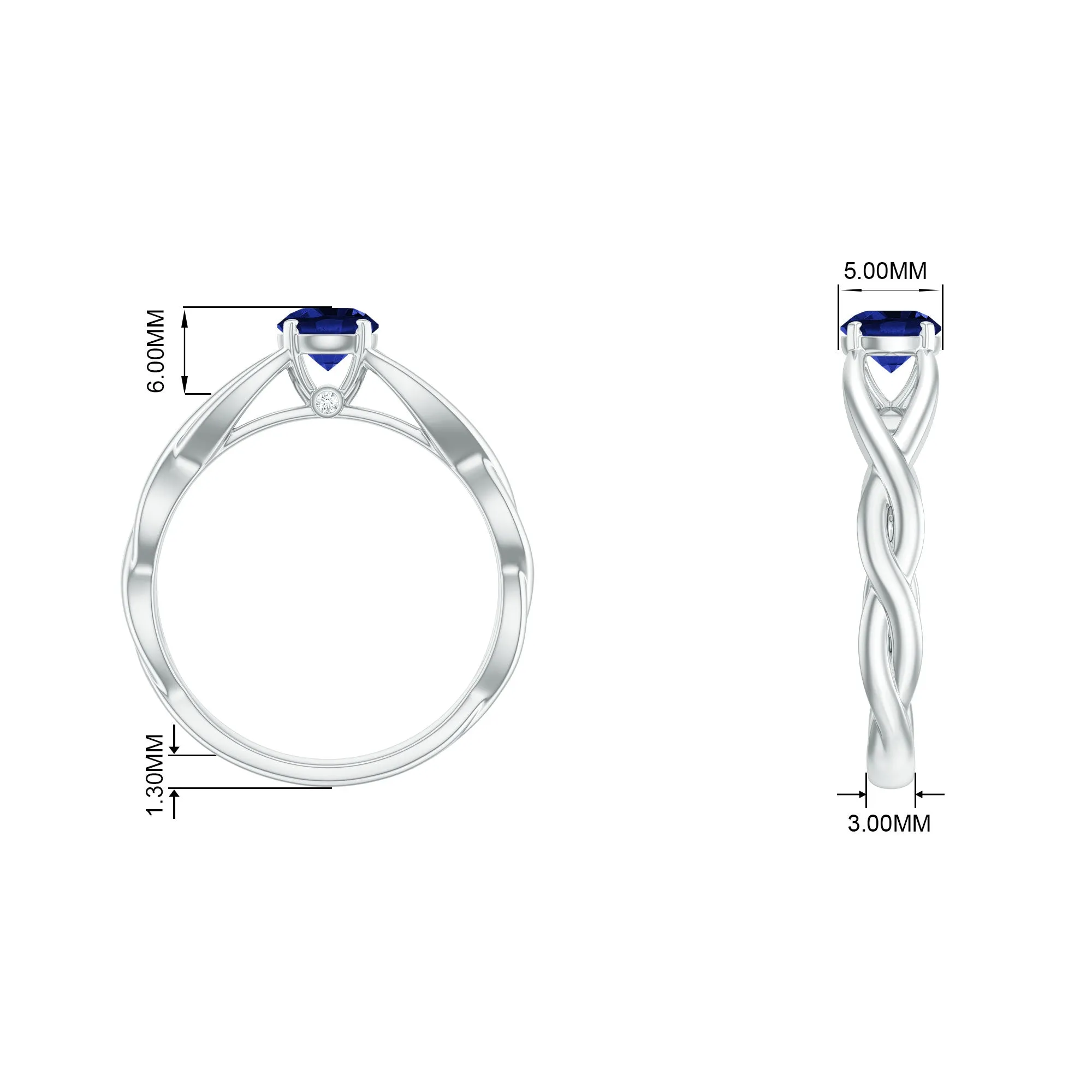 Certified Lab Created Blue Sapphire Solitaire Ring with Surprise Diamond