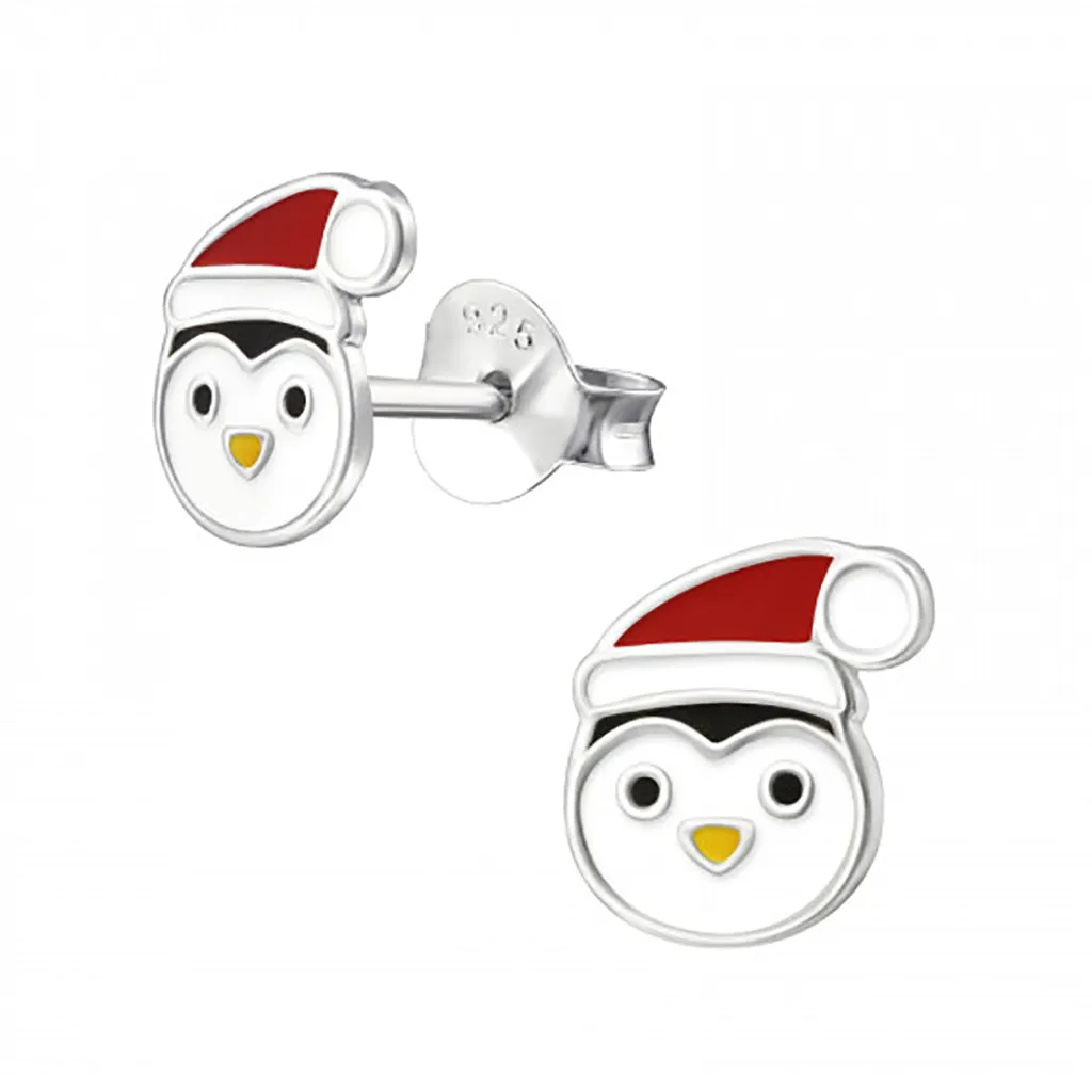 Christmas Penguin Sterling Silver Earrings