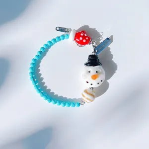 Christmas Snowman Jewelry Handmade Charm Bracelet with Murano Glass Turquoise Gemstones