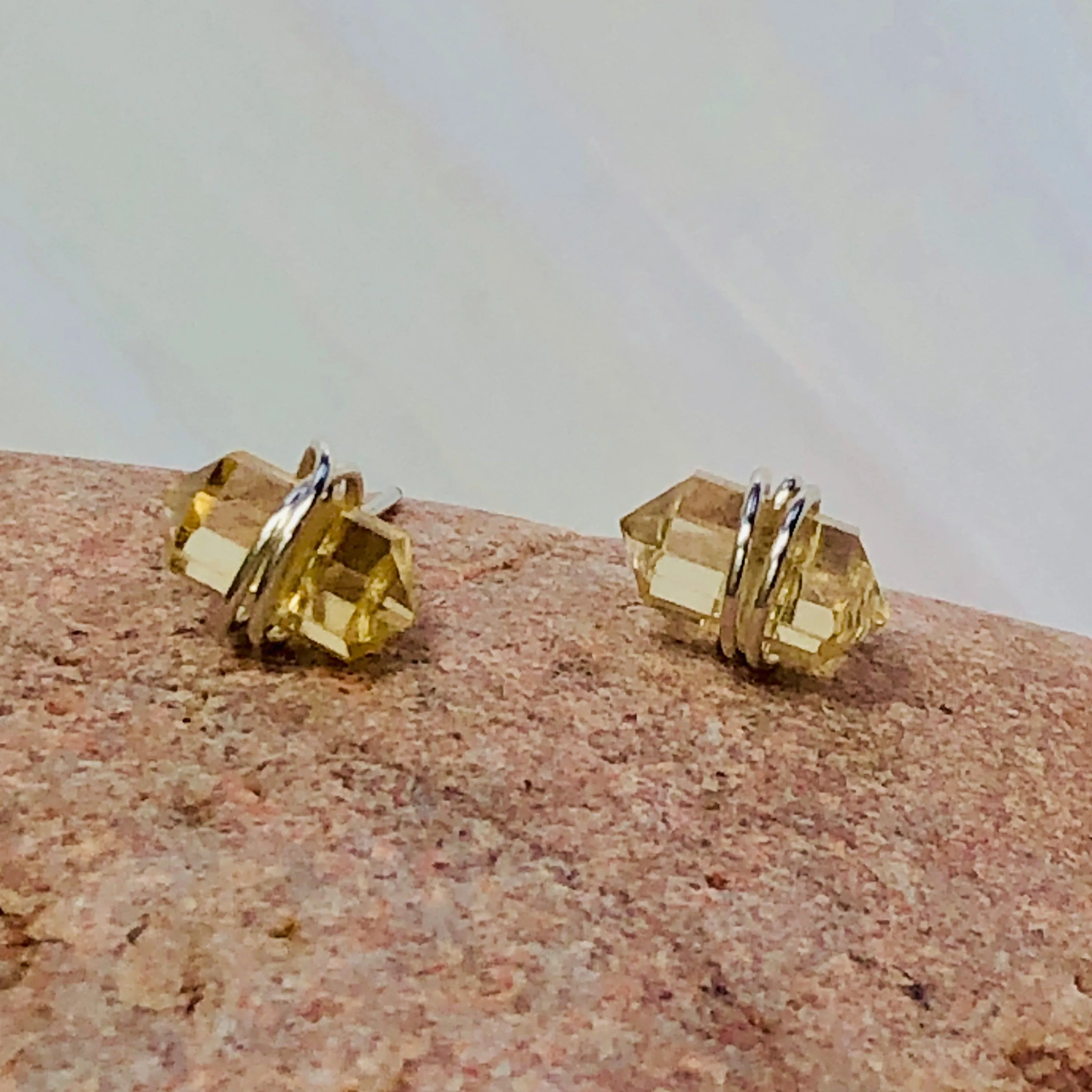 Citrine Crystal Post Earrings, dainty Citrine stud earrings, November birthstone earrings artisan Citrine earrings