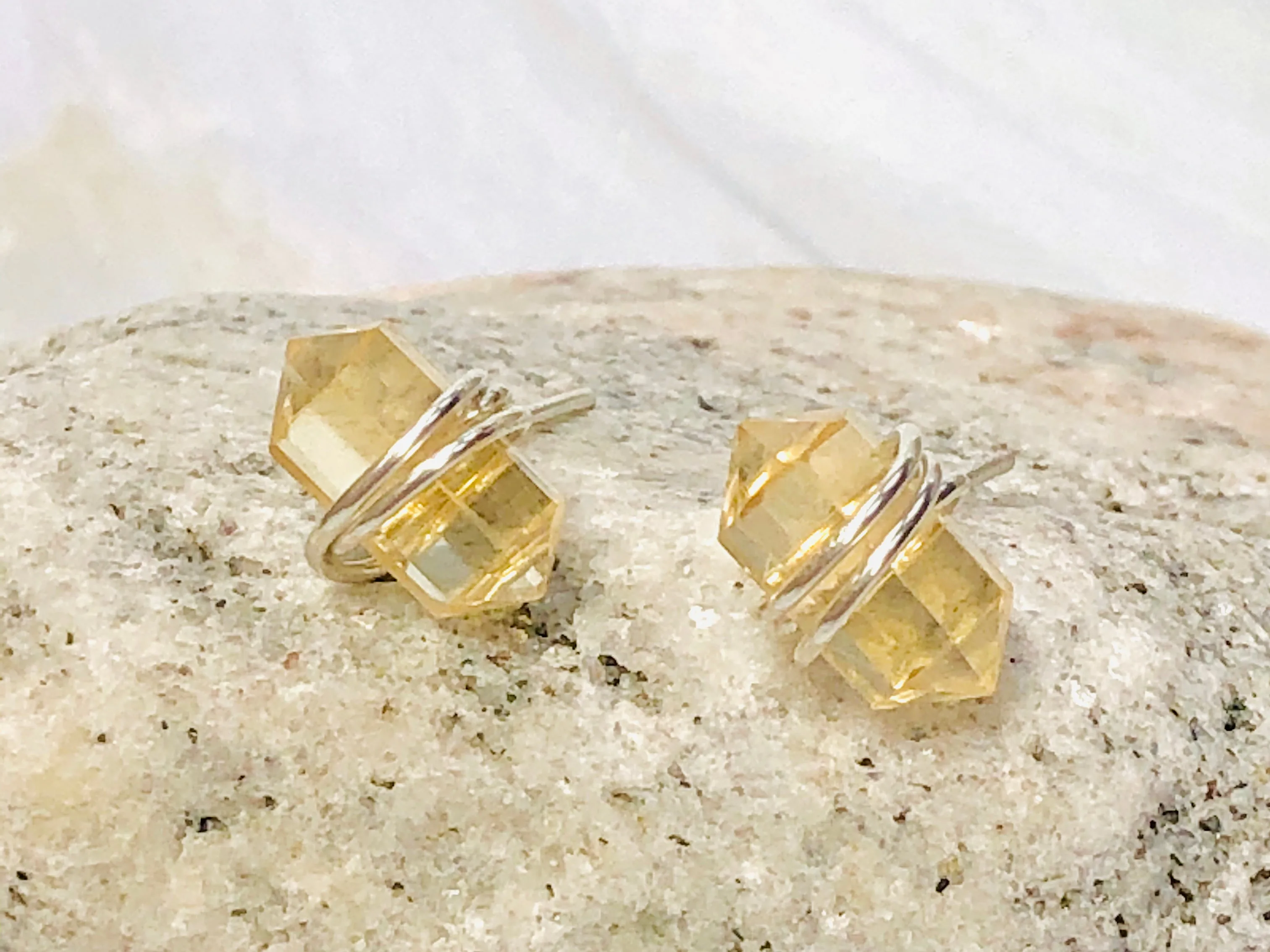 Citrine Crystal Post Earrings, dainty Citrine stud earrings, November birthstone earrings artisan Citrine earrings