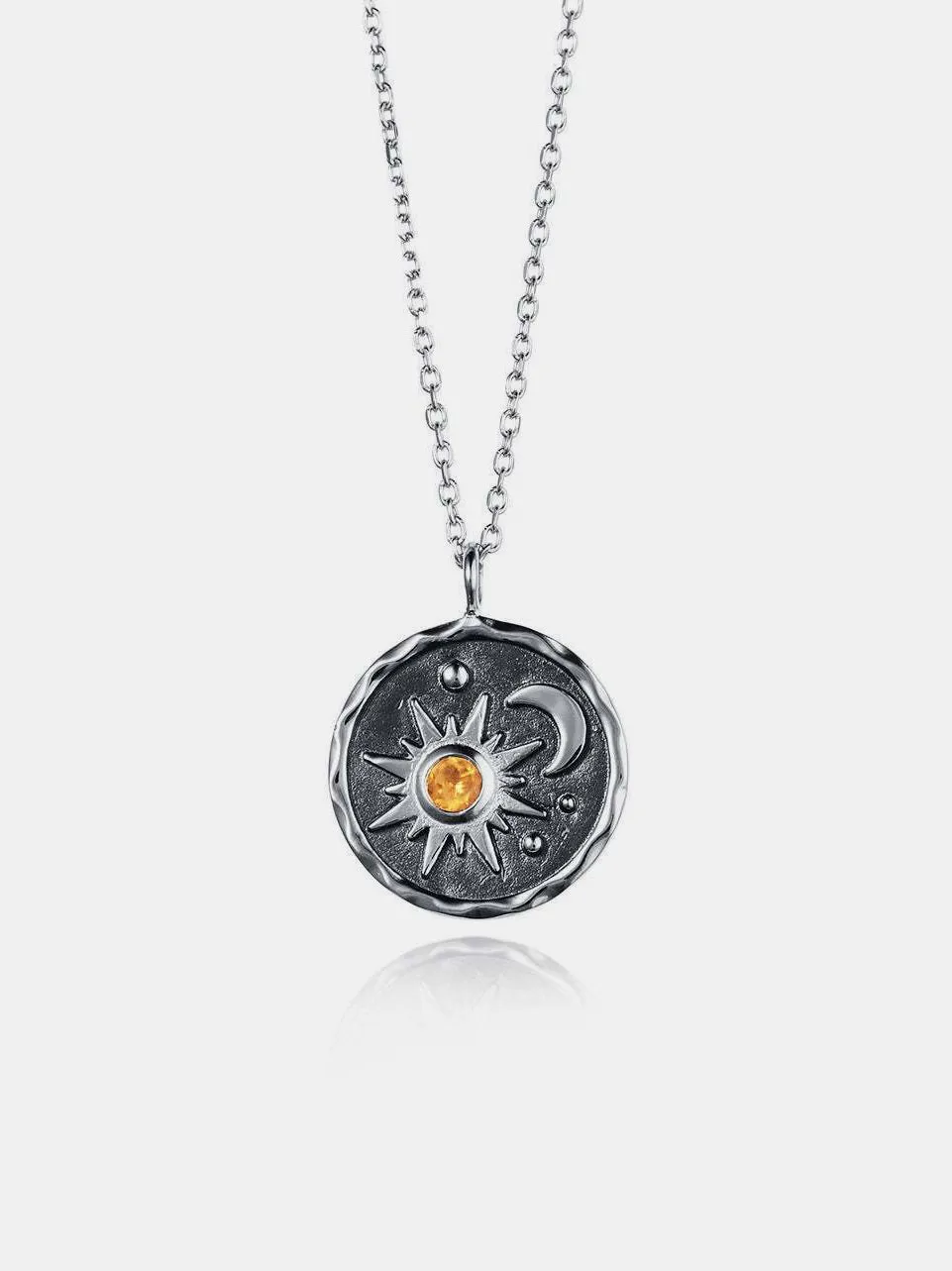 Citrine Sun and Crescent Moon Pendant Necklace Celestial Jewelry for Women