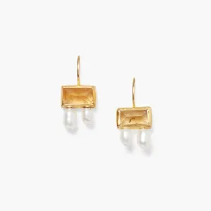 Citrine Tab Pearl Drop Earrings