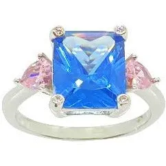 Classic Light Blue Sapphire With Pink Sapphire Side Stones