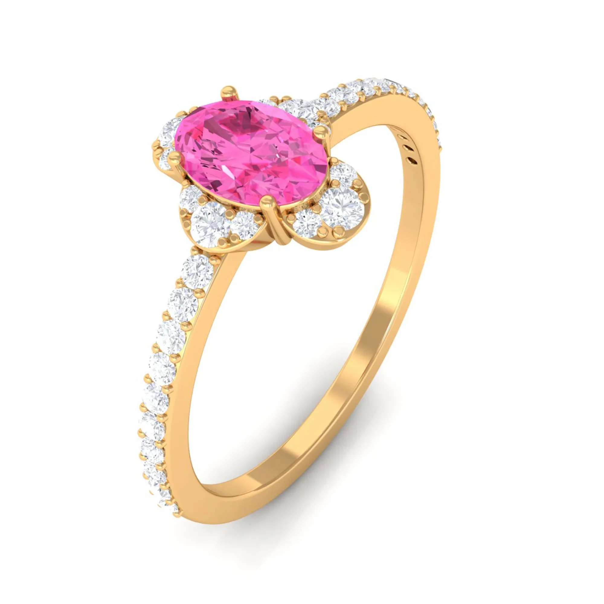 Classic Pink Sapphire Oval Engagement Ring with Diamond