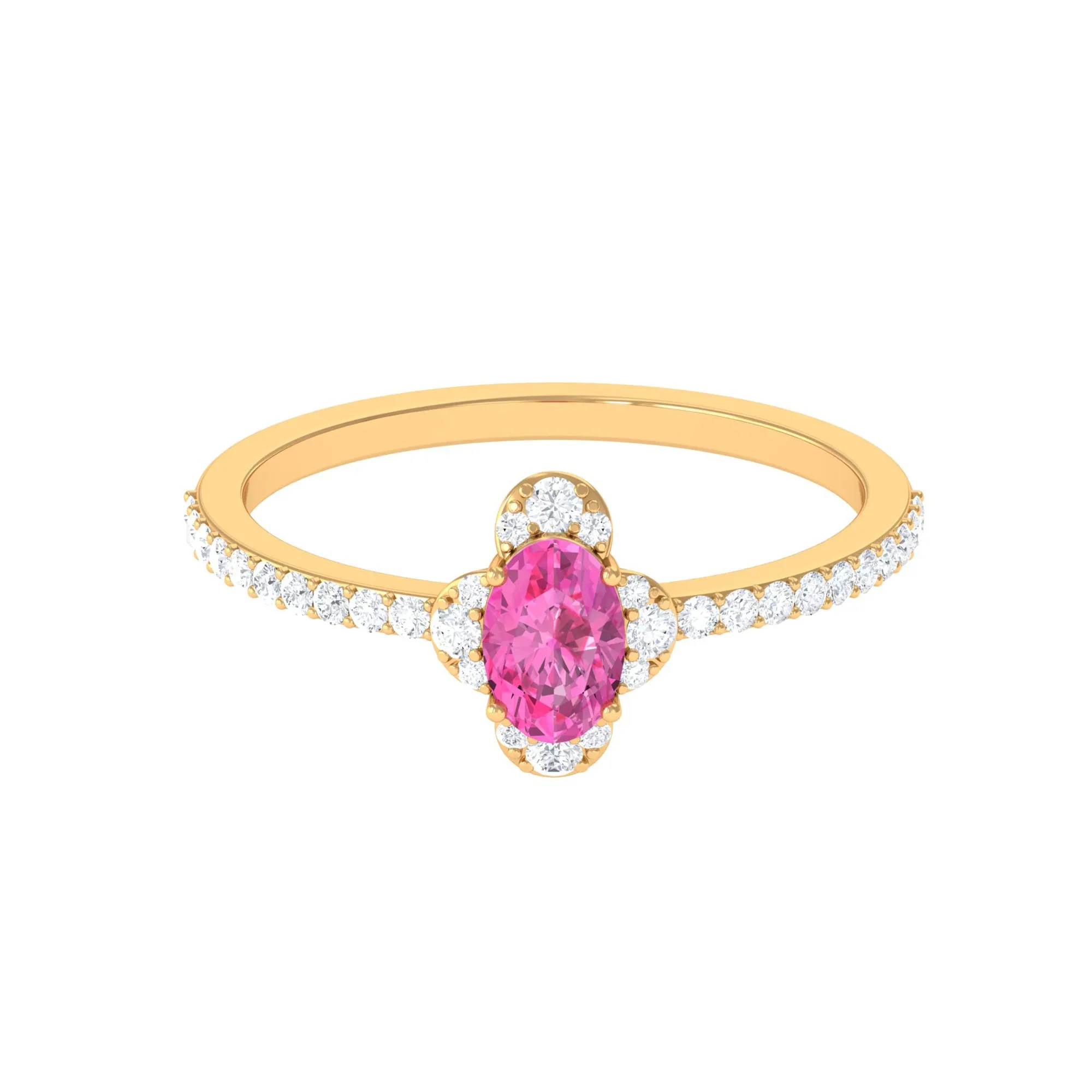 Classic Pink Sapphire Oval Engagement Ring with Diamond