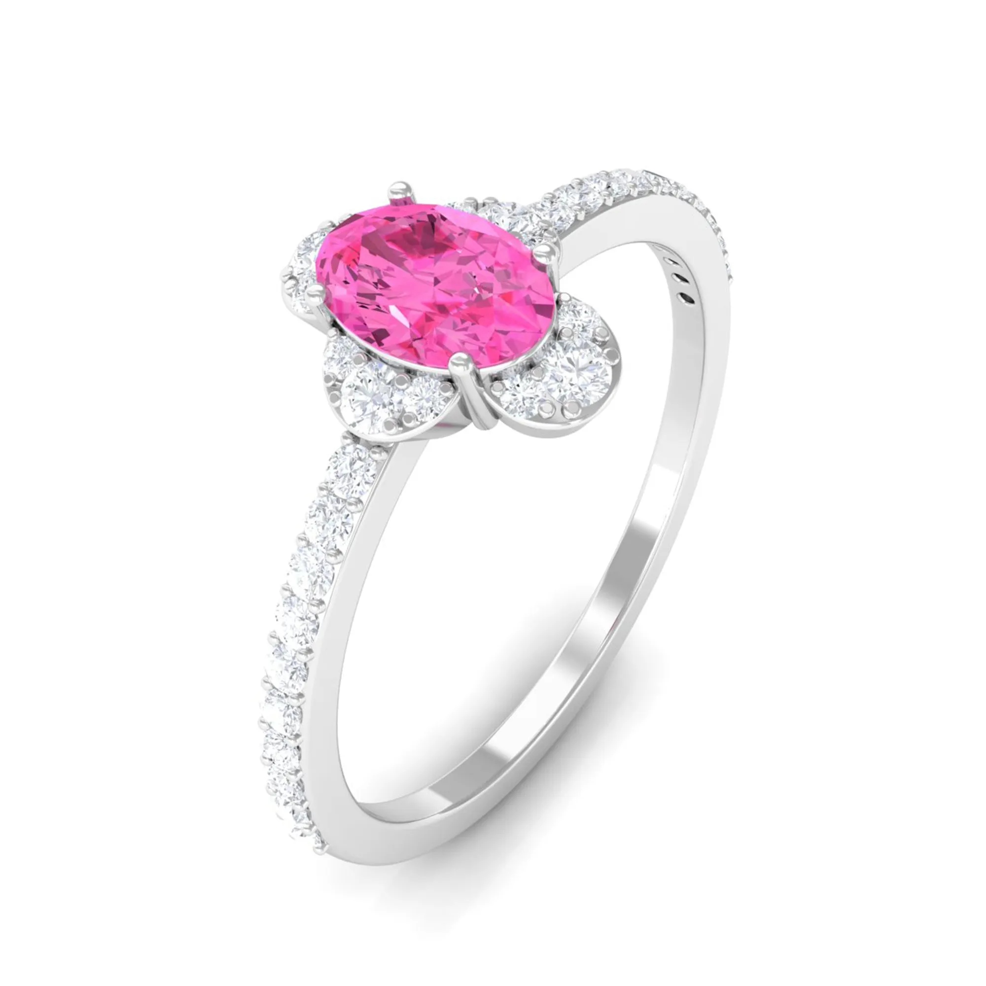 Classic Pink Sapphire Oval Engagement Ring with Diamond