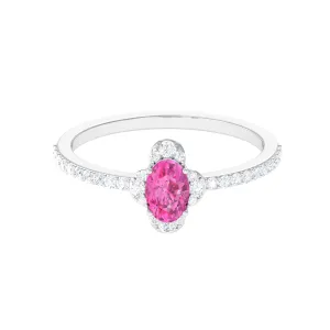 Classic Pink Sapphire Oval Engagement Ring with Diamond