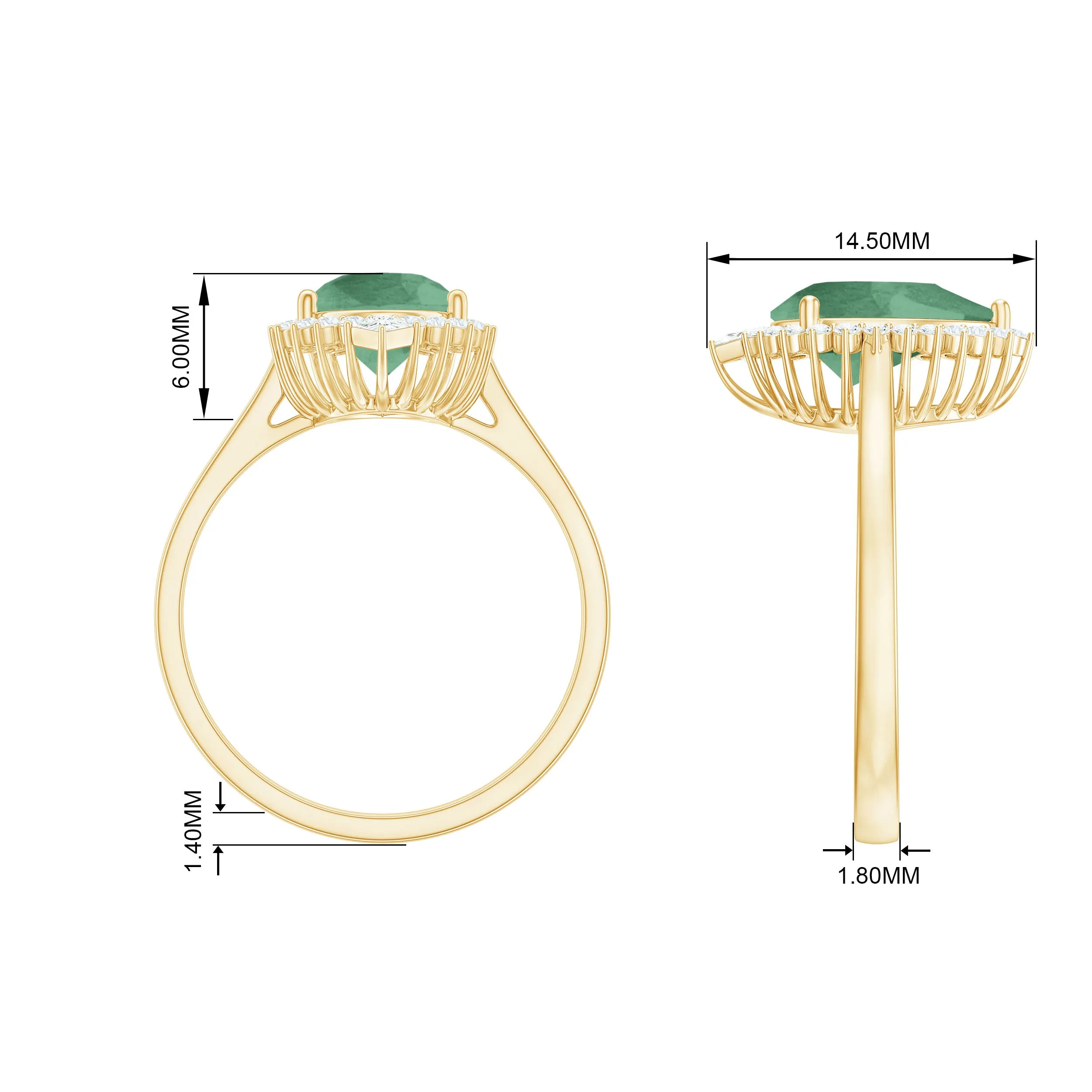 Cocktail Engagement Ring with Created Green Sapphire and Diamond Halo