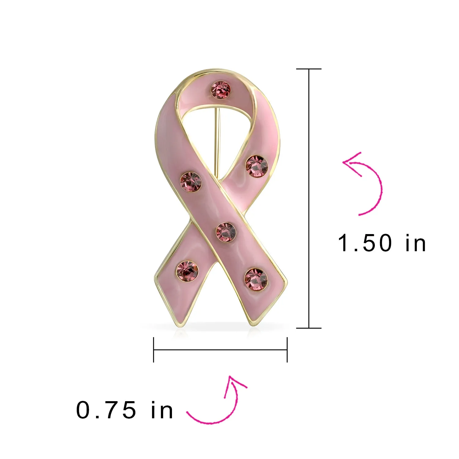 Crystal Accent Enamel Pink Ribbon Breast Cancer Survivor Brooche Pin Silver Gold