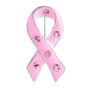 Crystal Accent Enamel Pink Ribbon Breast Cancer Survivor Brooche Pin Silver Gold