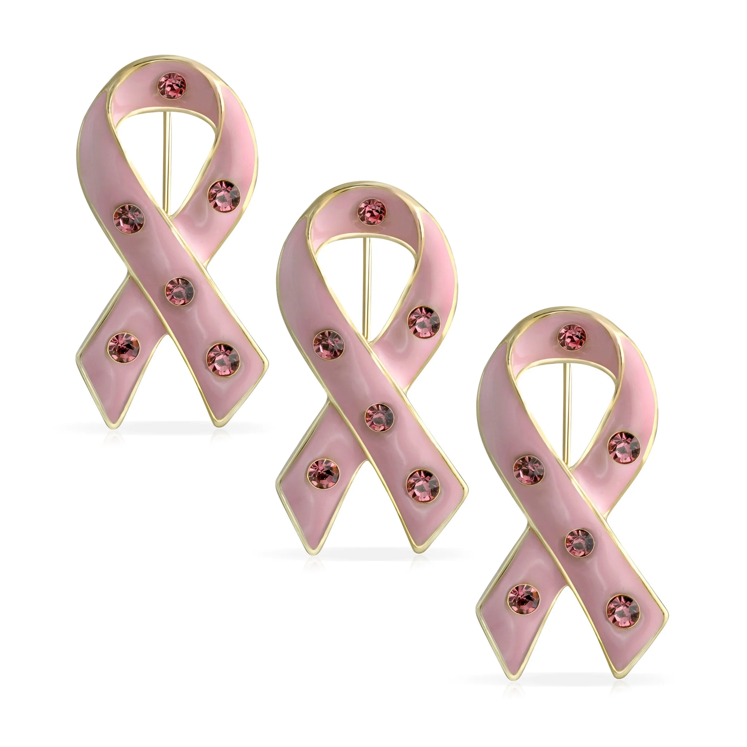 Crystal Accent Enamel Pink Ribbon Breast Cancer Survivor Brooche Pin Silver Gold