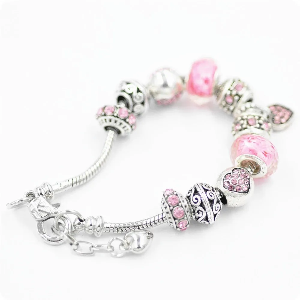 Crystal Beaded Handmade Peach Heart Beaded Bracelet