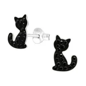 Crystal Silver Cat Stud Earrings - Stylish and Elegant  Shop Now