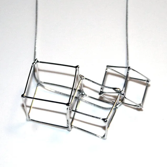 CUBE - SILVER - CU017 3 Cube Pendants