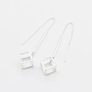 Cube Threader Earrings - Square Drop Earrings - Long Geometric Earrings