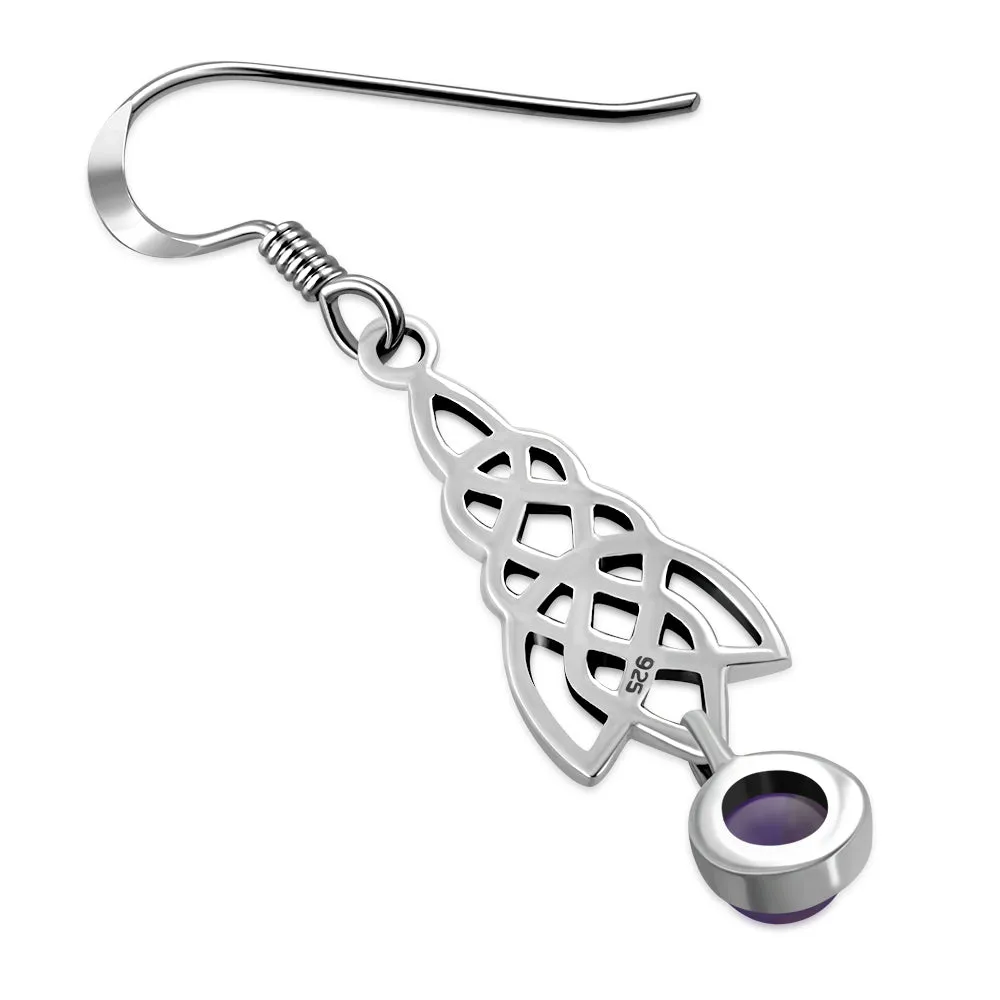 Dangle Amethyst Stone Celtic Knot Silver Earrings