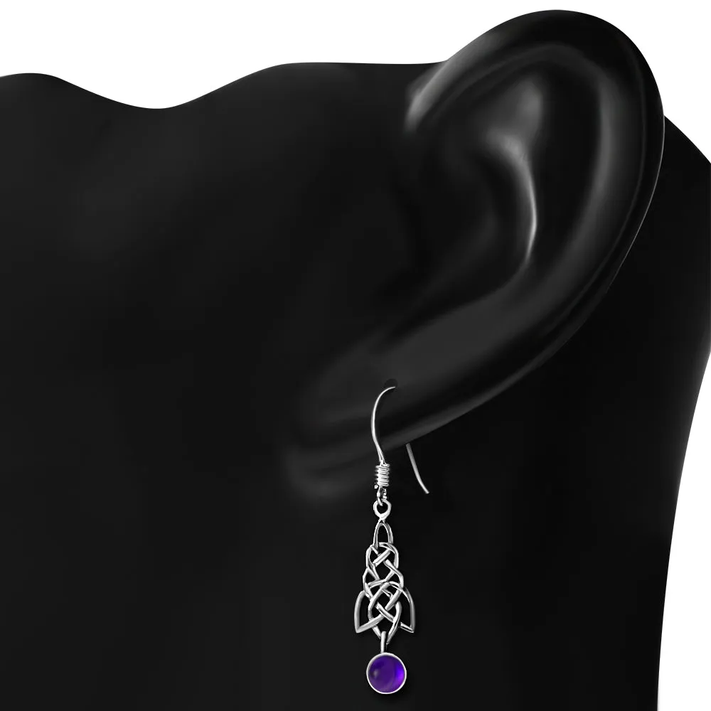 Dangle Amethyst Stone Celtic Knot Silver Earrings