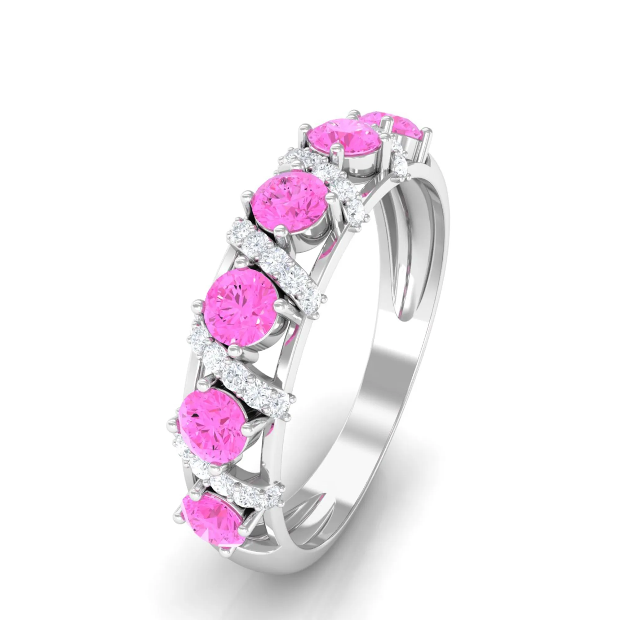 Designer Anniversary Ring with Pink Sapphire and Diamond