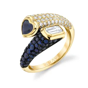 DIAMOND & BLUE SAPPHIRE MIXED BYPASS PINKY RING