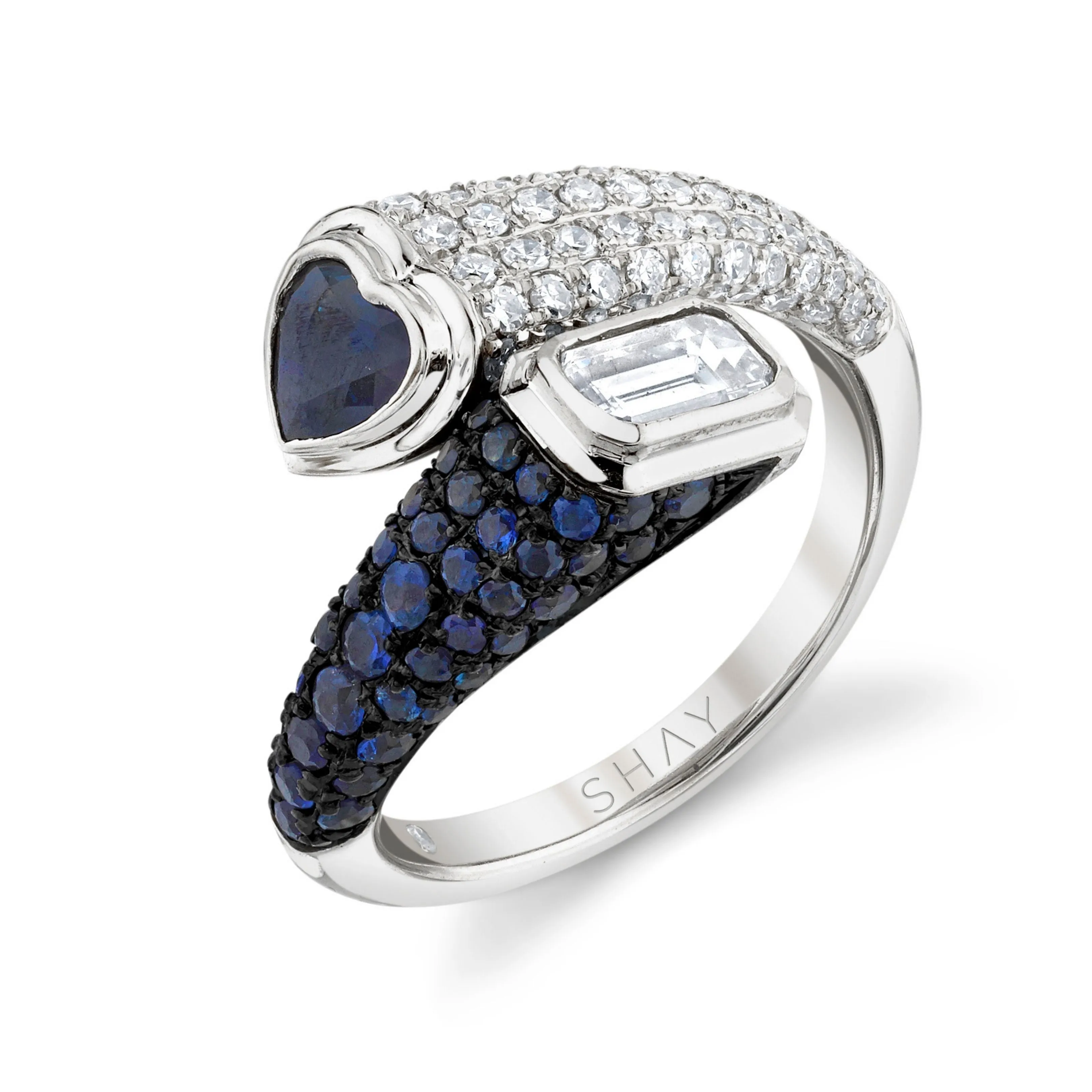 DIAMOND & BLUE SAPPHIRE MIXED BYPASS PINKY RING